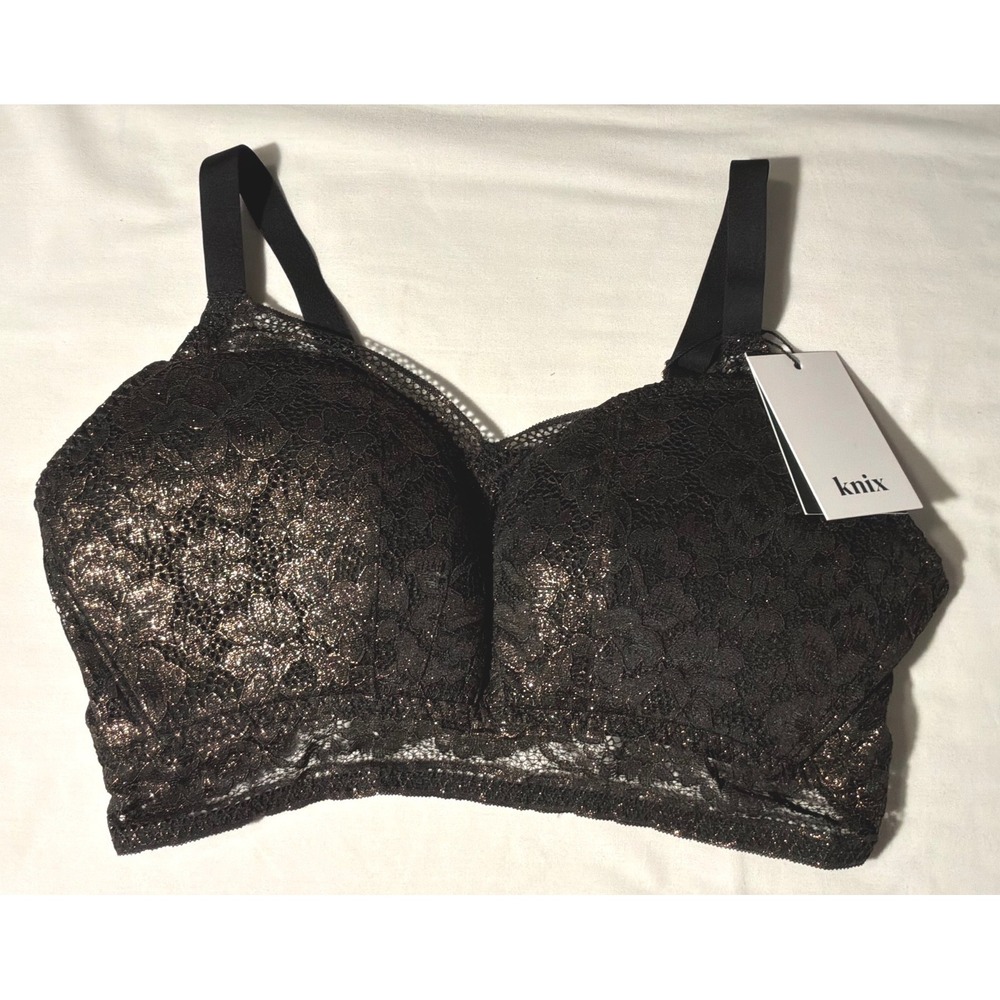 Knix Lace Longline Bra Gilded Black Metallic Floral Wireless XXL+ KXBRA145KBXXL1